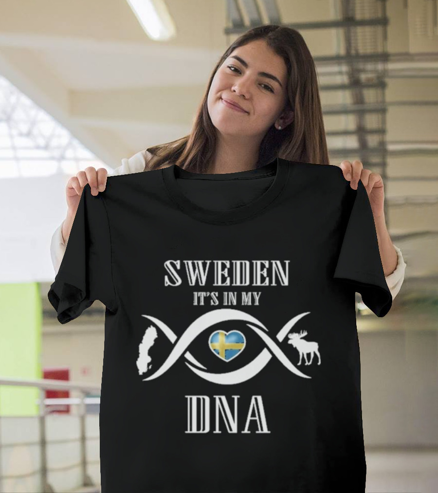 Sweden It's In My DNA Flag Heart With Moose And Viking T-Shirt