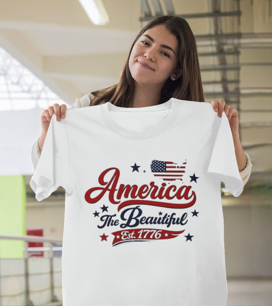 America The Beautiful Est 1776 Flag Stars Patriotic T-Shirt