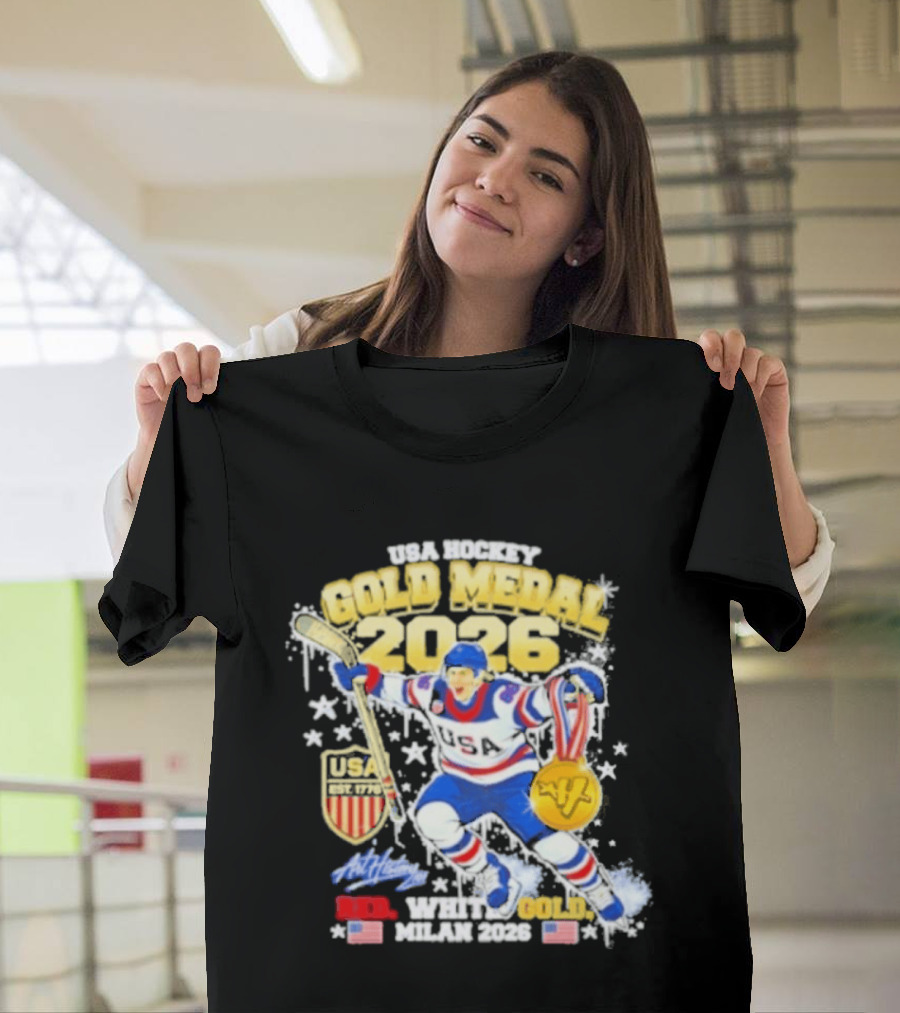 USA Hockey Gold Medal 2026 White Gold Milan 2026 USA T-Shirt