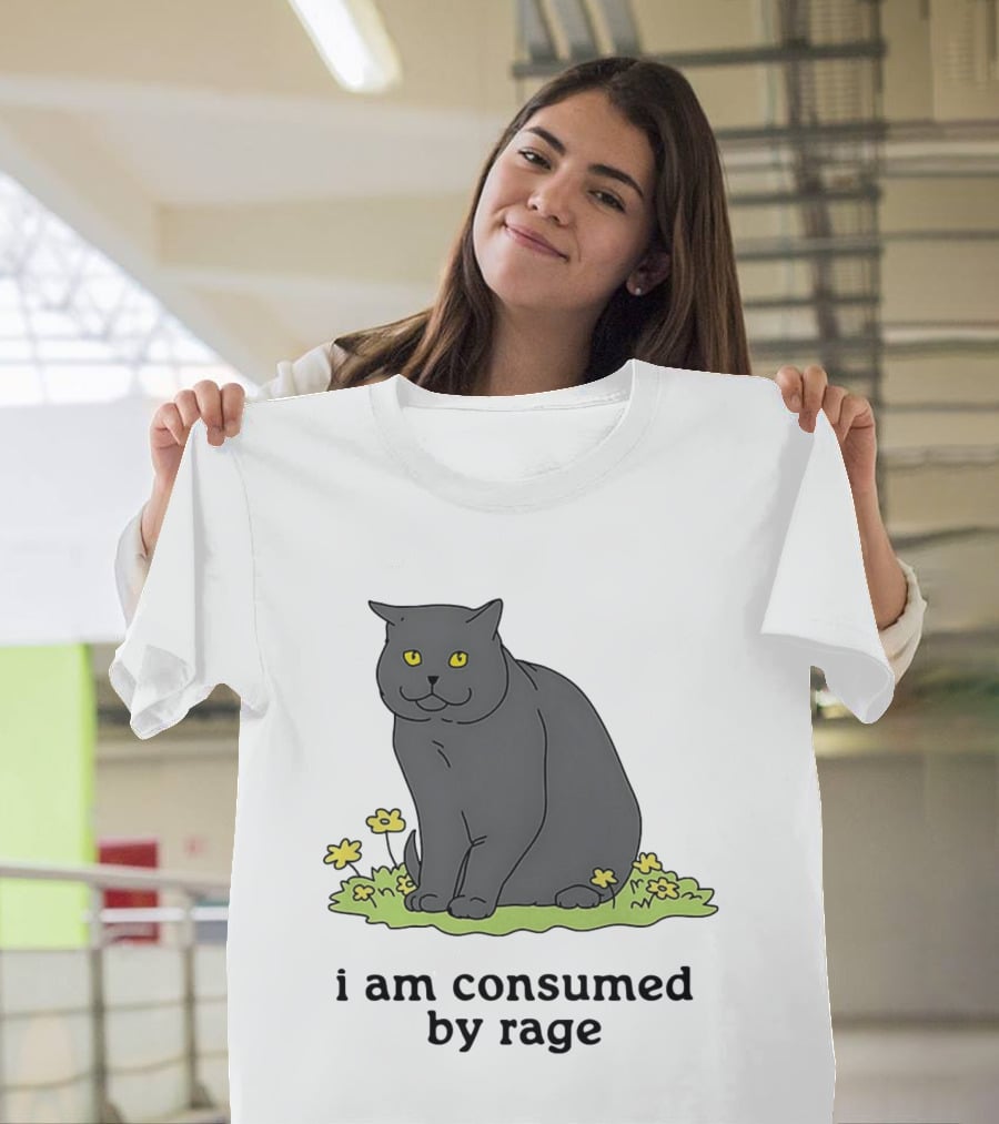 Cat I Am Consumed By Rage Sitting With Yellow Flowers T-Shirt