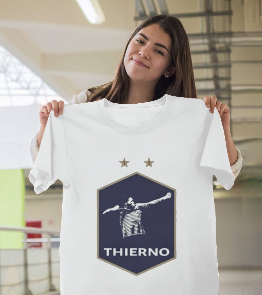 Thierno Barry Blue Hexagonal Emblem Soccer Celebration Stars T-Shirt
