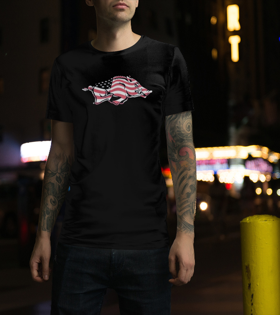 Arkansas Razorbacks USA Flag Hog T-Shirt