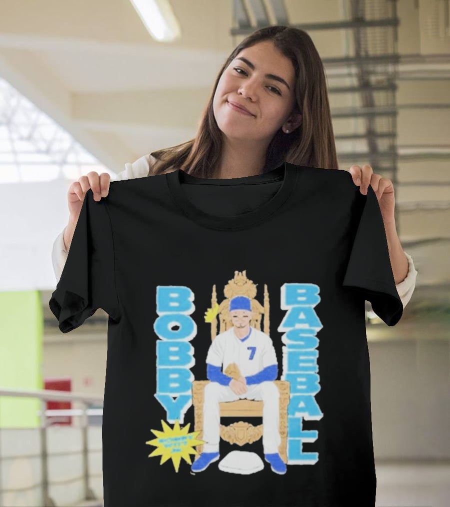 Bobby Baseball Throne Number 7 Blue Cap Batting Glove T-Shirt