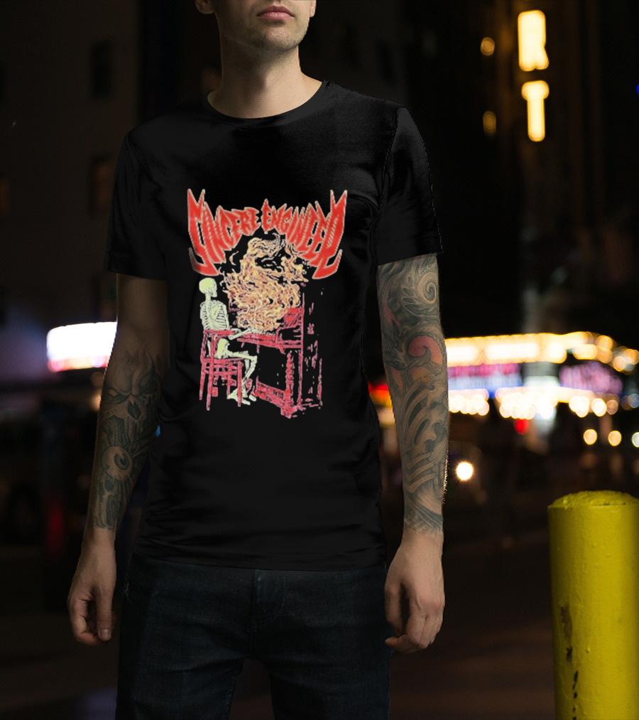 Sincere Engineer Skeleton With Flaming Piano T-Shirt