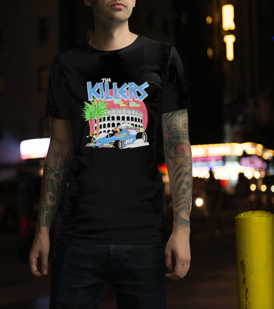 The Killers Hot Fuss Palm Trees Race Car Stadium Scene T-Shirt