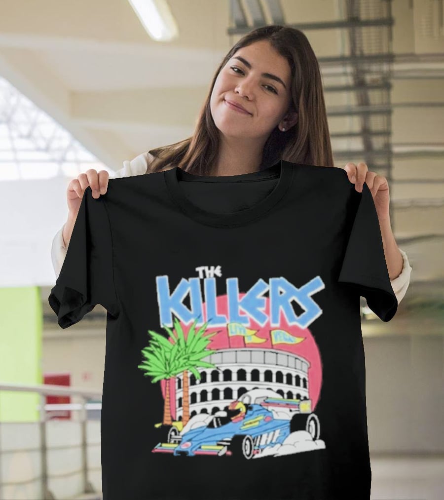 The Killers Hot Fuss Palm Trees Race Car Stadium Scene T-Shirt