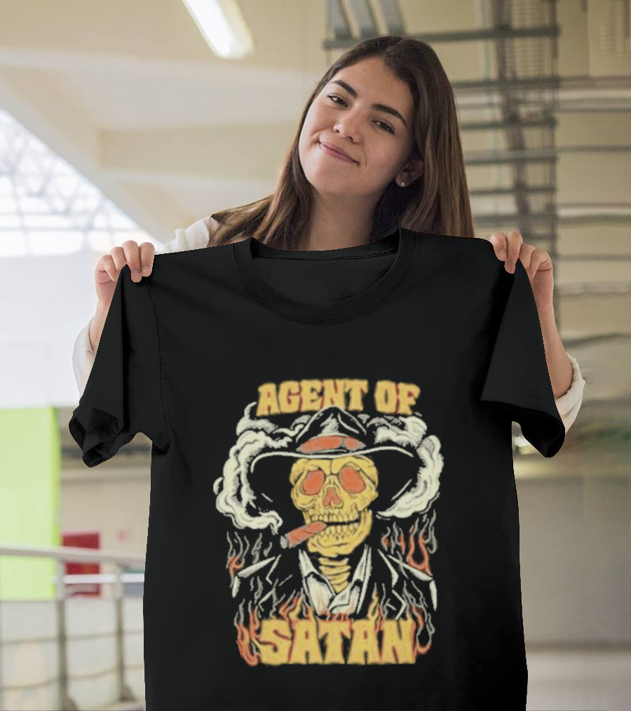 Agent Of Satan Flaming Skull With Cigar T-Shirt