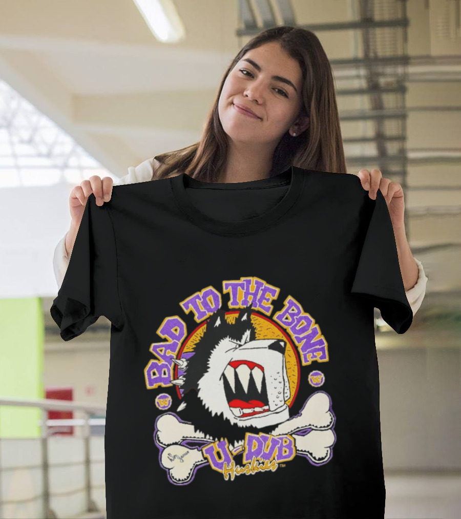Bad To The Bone U Dub Washington Huskies Dog Bones 1991 T-Shirt