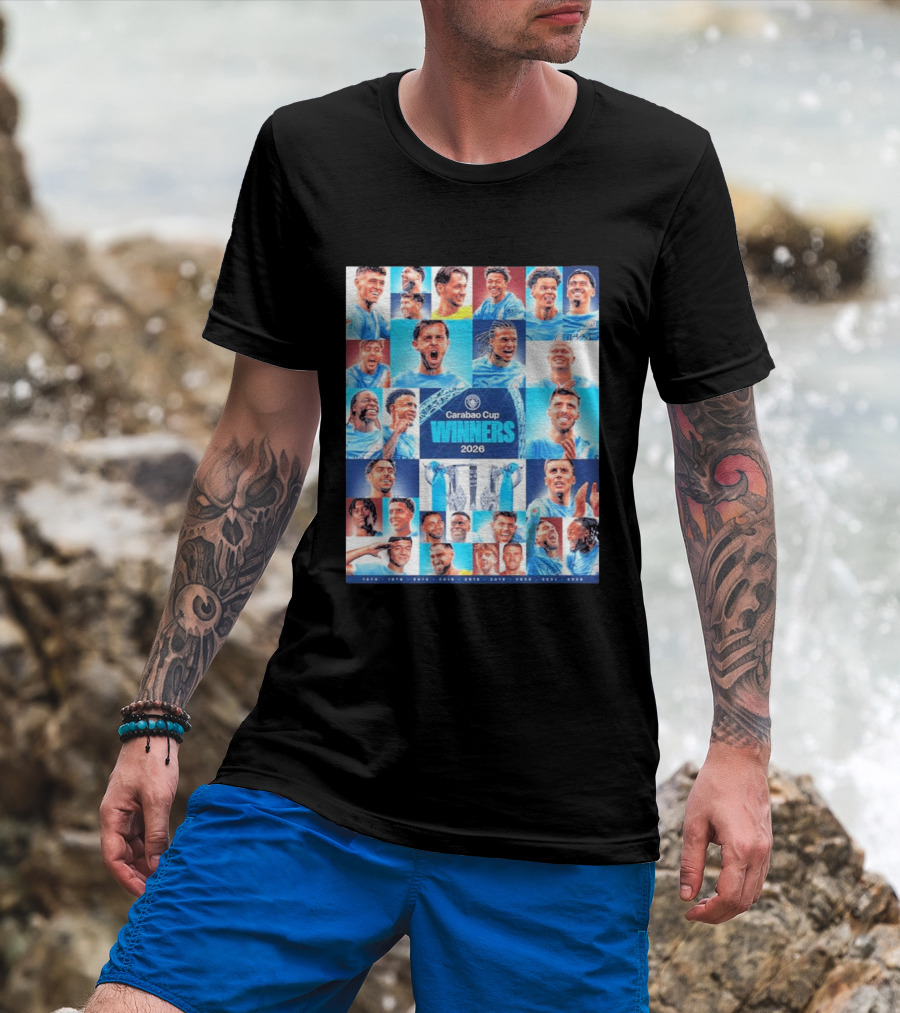 Manchester City 2026 Carabao Cup Winners Members Photo Collage T-Shirt
