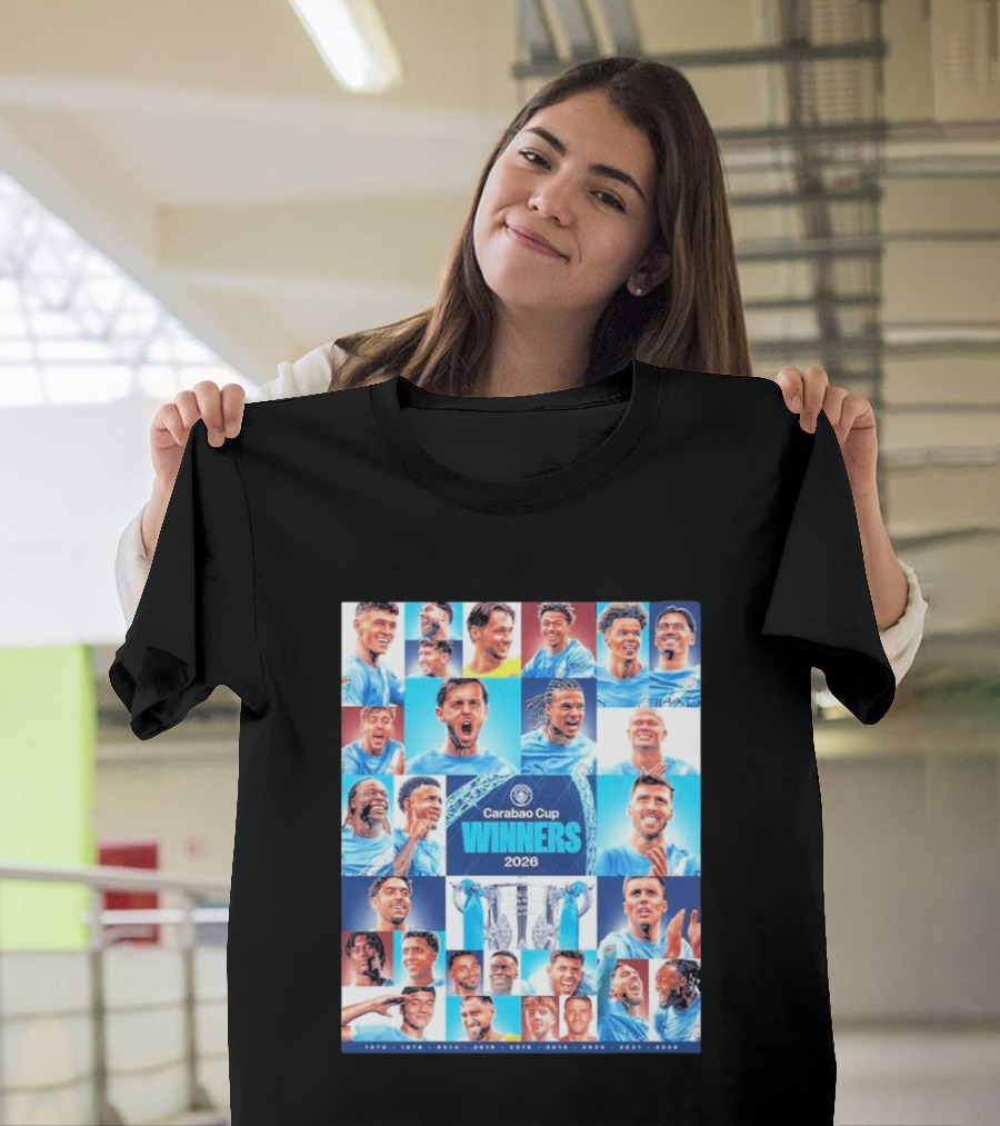 Manchester City 2026 Carabao Cup Winners Members Photo Collage T-Shirt