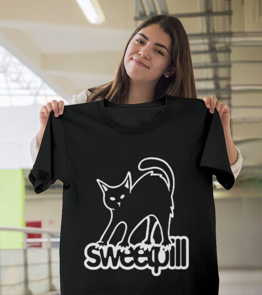 Sweet Pill Stretching Kitty Graphic Cat T-Shirt
