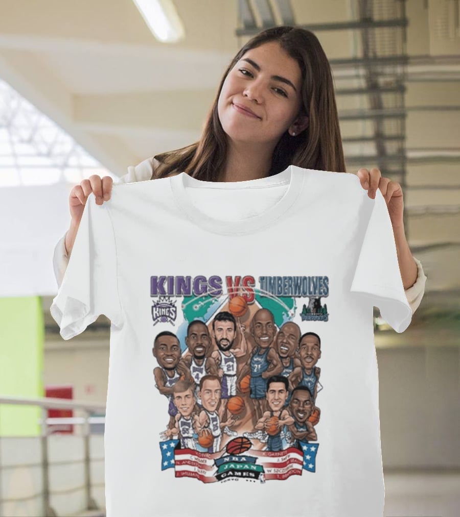 Kings Vs Timberwolves NBA Japan Games Tokyo 1999 Player Caricatures Basketball Showdown T-Shirt