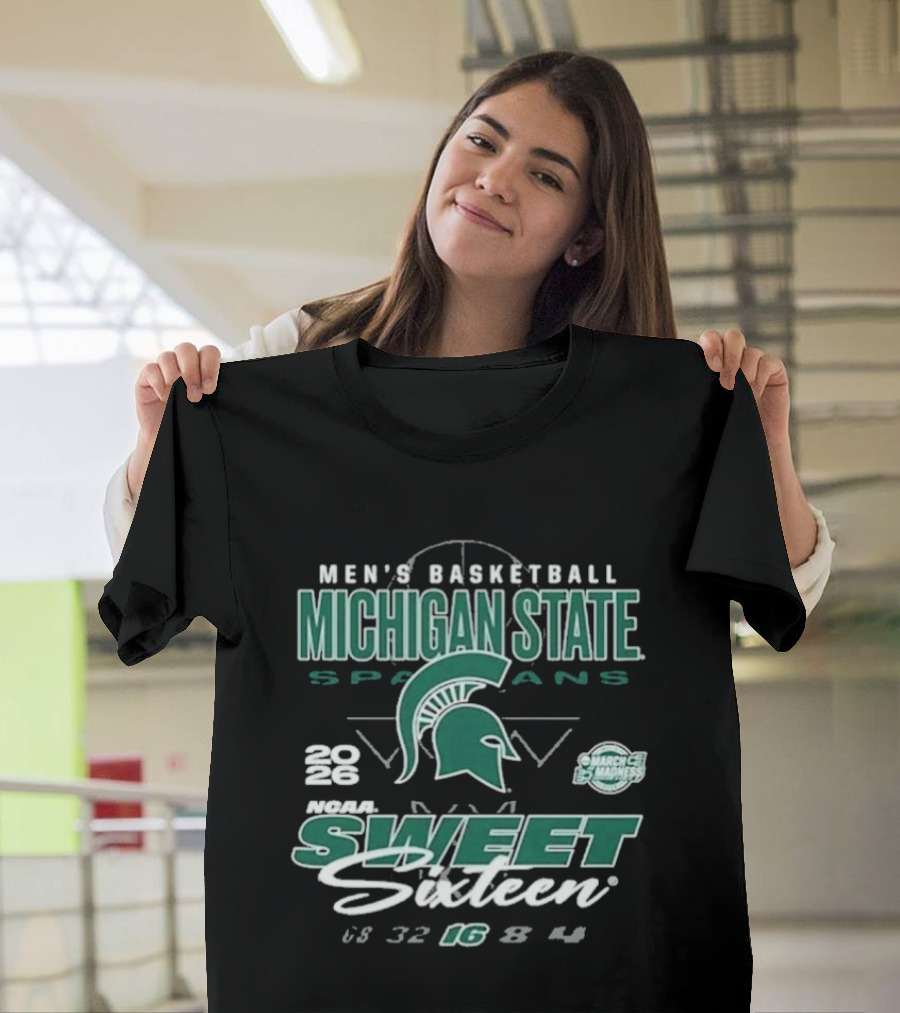 Michigan State Spartans Men's Basketball 2026 March Madness Sweet Sixteen 32 16 8 4 T-Shirt