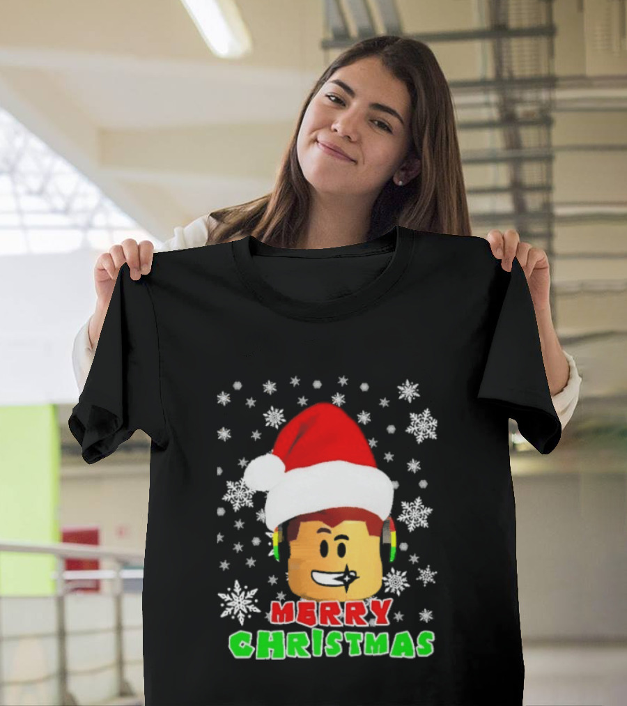 Roblox Merry Christmas Santa Hat Holiday Snowflakes T-Shirt