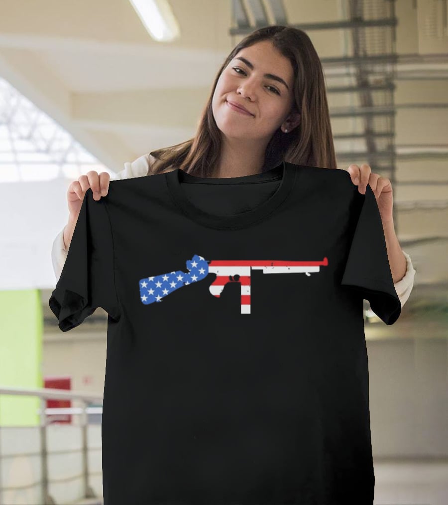 Thompson Gun American Flag Stars And Stripes T-Shirt