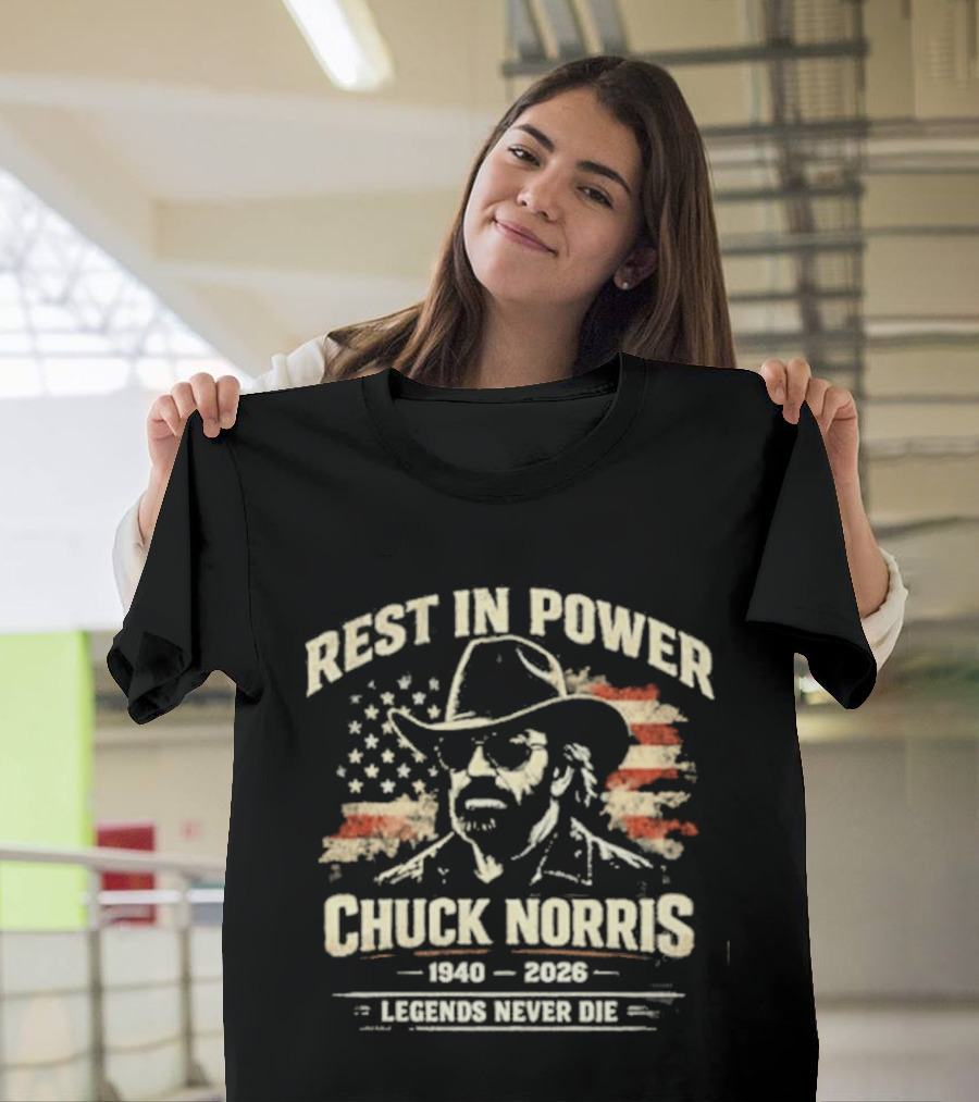 Rest In Power Chuck Norris 1940 2023 Legends Never Die American Flag T-Shirt