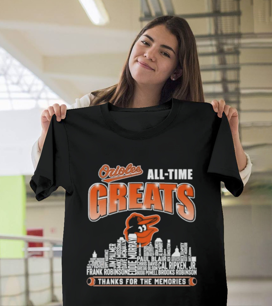 Orioles All Time Greats Thank You For The Memories City Skyline T-Shirt