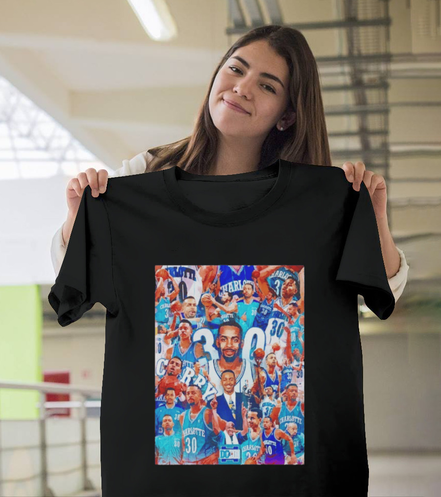 Dell Curry Charlotte Hornets 30 Jersey Collage Throwback T-Shirt