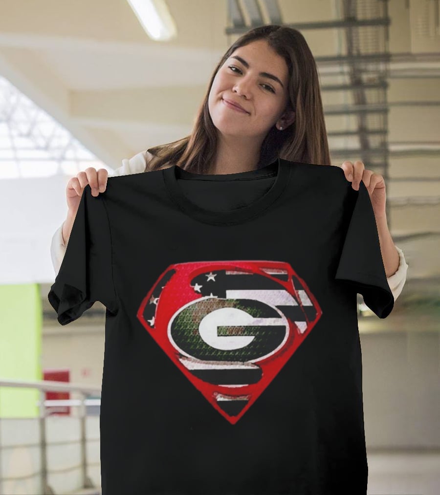 Georgia Bulldogs Superman Logo Red American Flag Bulldog Nation T-Shirt