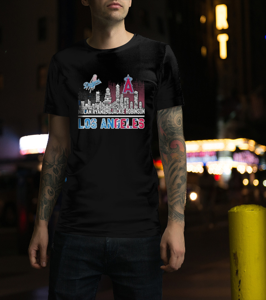 Los Angeles Dodgers Angels Skyline Typography City Baseball Fans T-Shirt