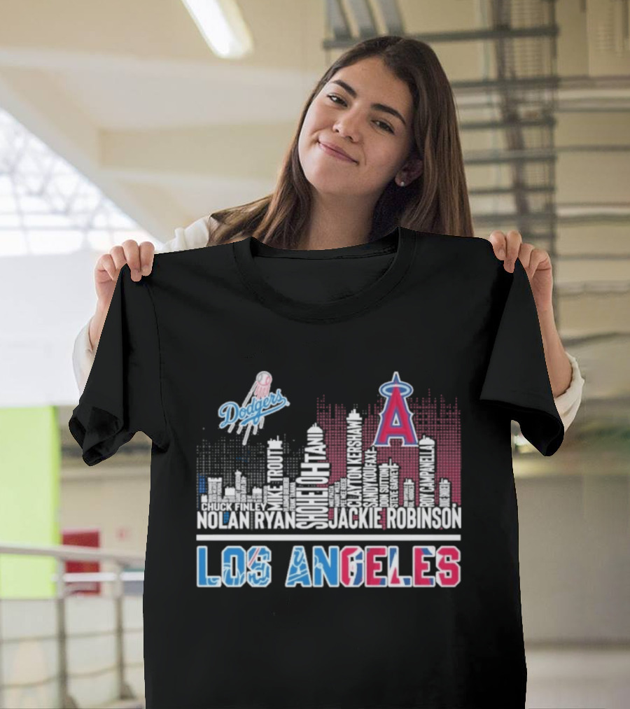 Los Angeles Dodgers Angels Skyline Typography City Baseball Fans T-Shirt