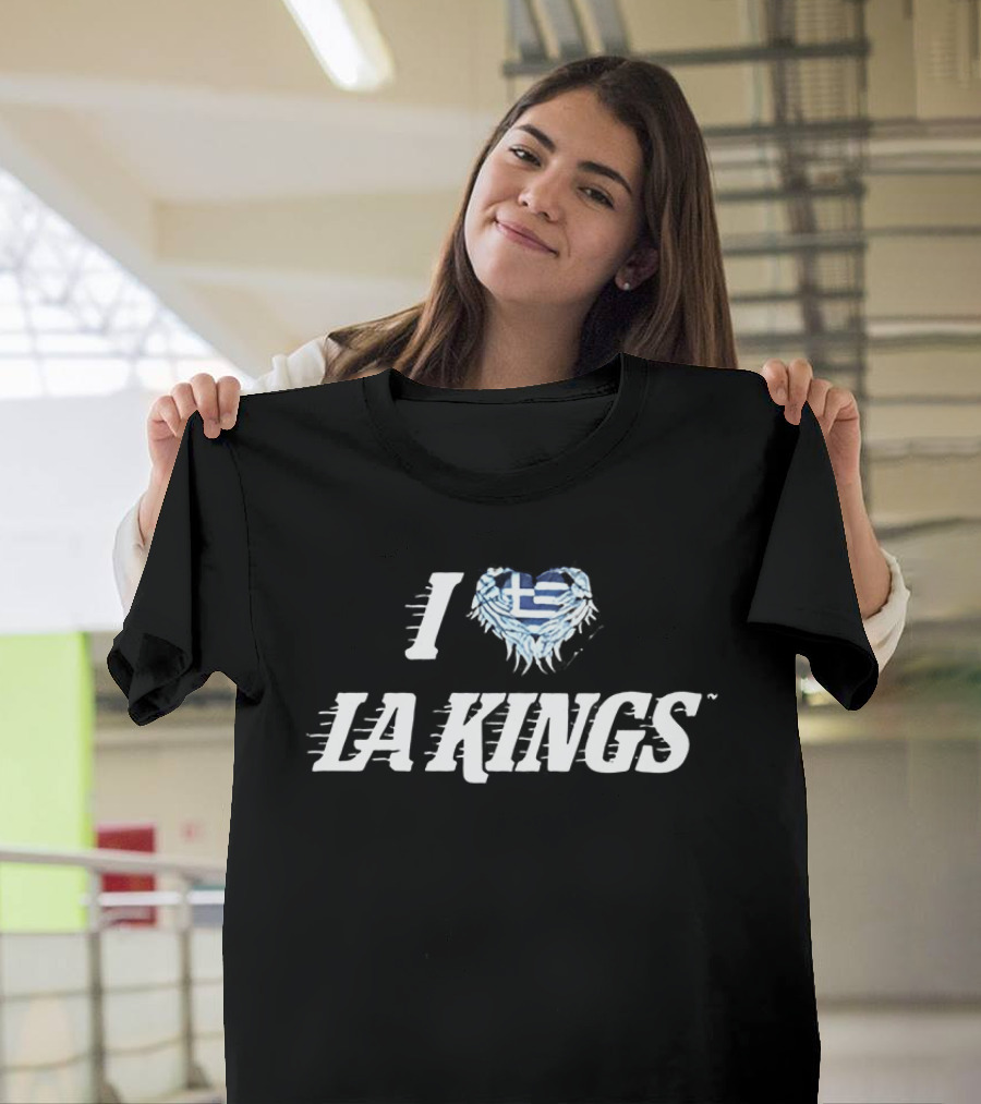 I Love LA Kings Greek Flag Heart Symbol NHL Fans T-Shirt