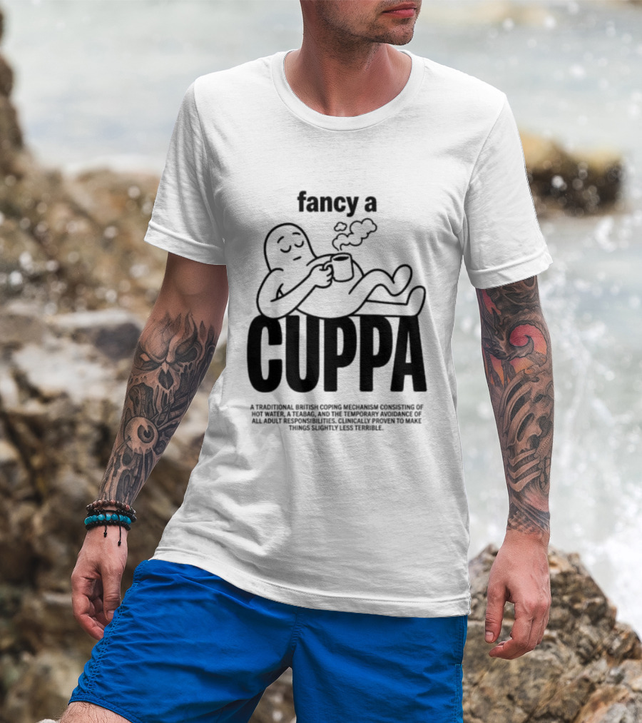 Fancy A Cuppa Relaxing Cartoon Holding Tea Cup T-Shirt