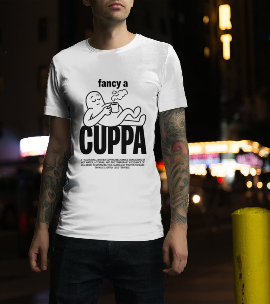 Fancy A Cuppa Relaxing Cartoon Holding Tea Cup T-Shirt