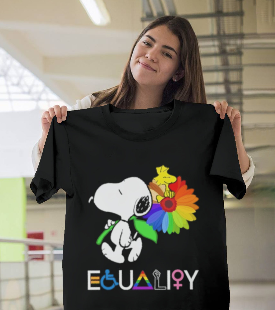 Snoopy Flower Equality Rainbow LGBTQ+ Inclusivity T-Shirt