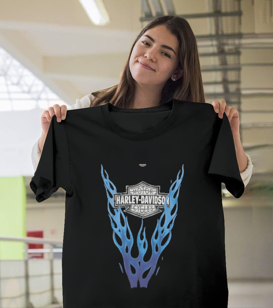 Harley Davidson Motorcycles Blue Flames T-Shirt