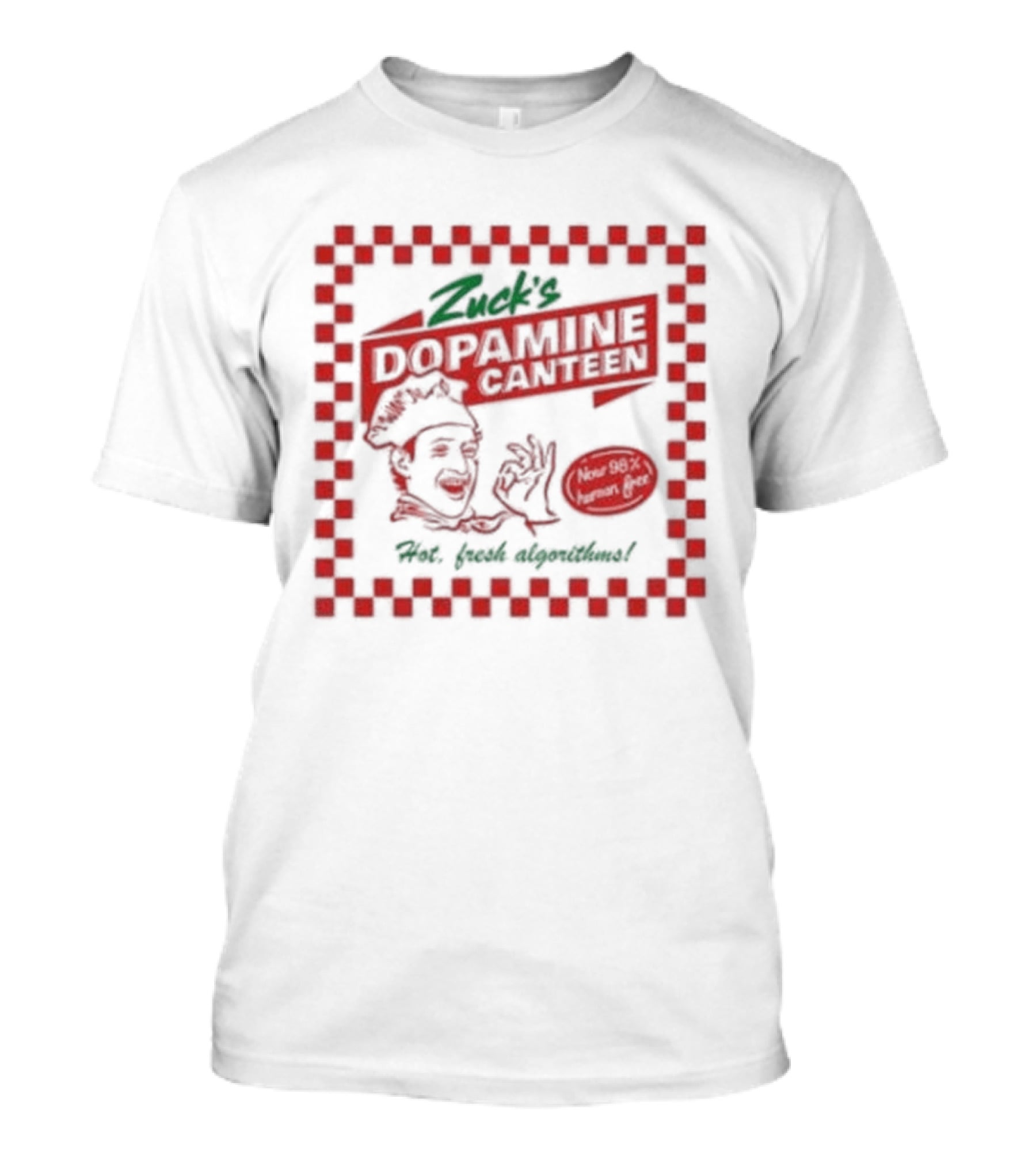 Zuck's Dopamine Canteen Red Retro Illustration By Jim'll Paint It T-Shirt