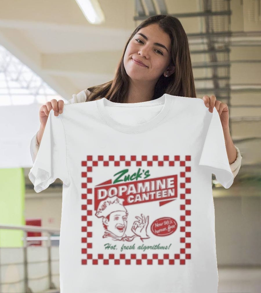 Zuck's Dopamine Canteen Red Retro Illustration By Jim'll Paint It T-Shirt