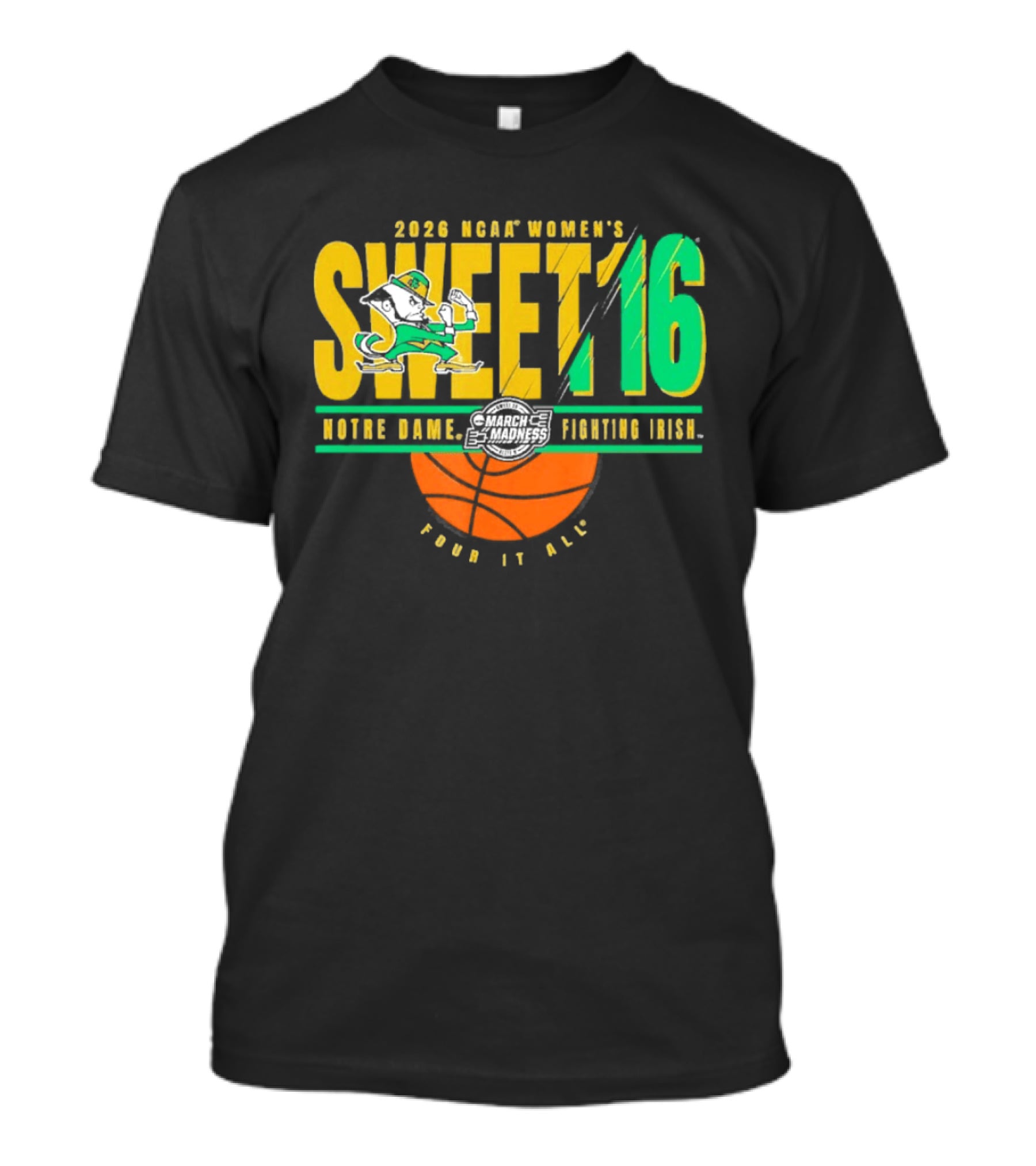 2026 NCAA Women's Sweet 16 Notre Dame Fighting Irish Basketball Tour It All T-Shirt