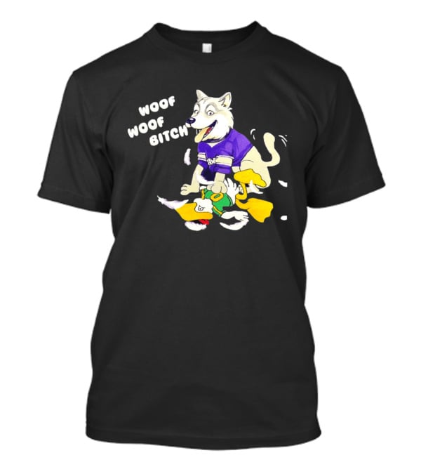 Washington Huskies Woof Woof Bitch Cartoon Mascot Scene T-Shirt