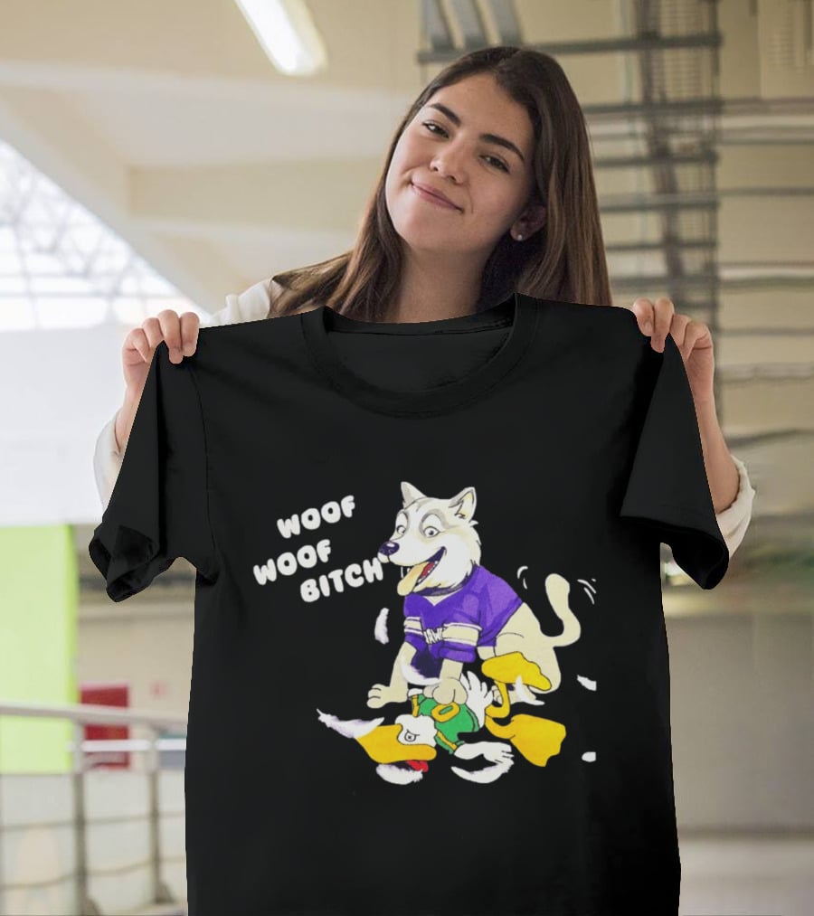 Washington Huskies Woof Woof Bitch Cartoon Mascot Scene T-Shirt