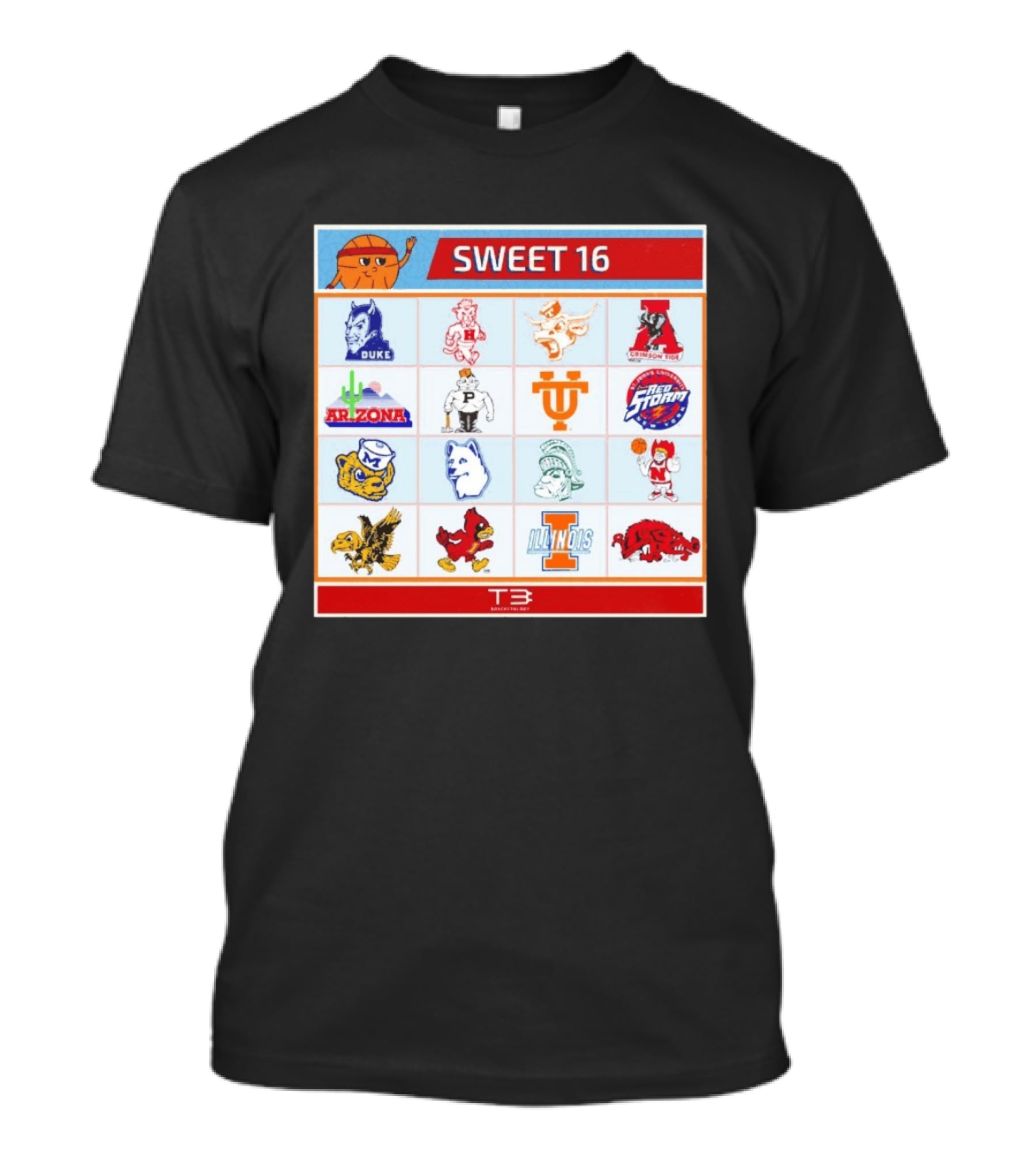 Sweet 16 NCAA Tournament 2026 Throwback Teams Duke Arizona Illinois T-Shirt