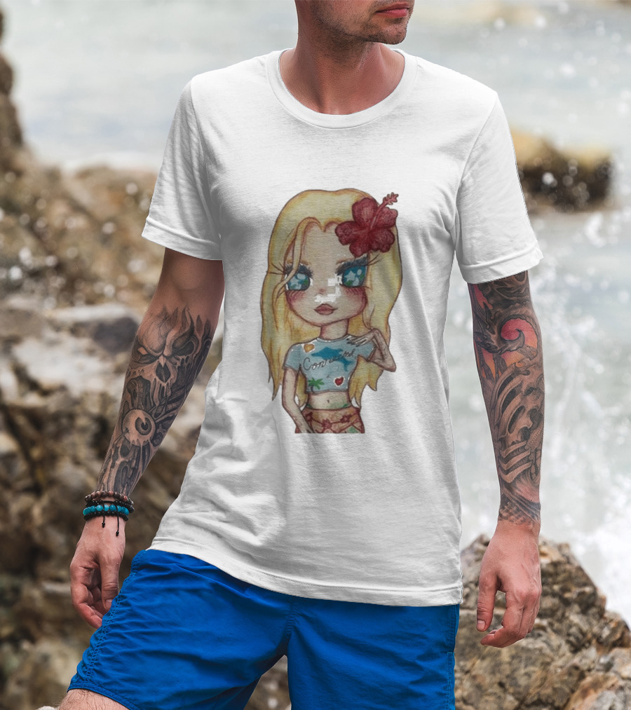Zara Larsson Midnight Sun Tour 2025 Cartoon Illustration With Blonde Girl And Red Flower T-Shirt