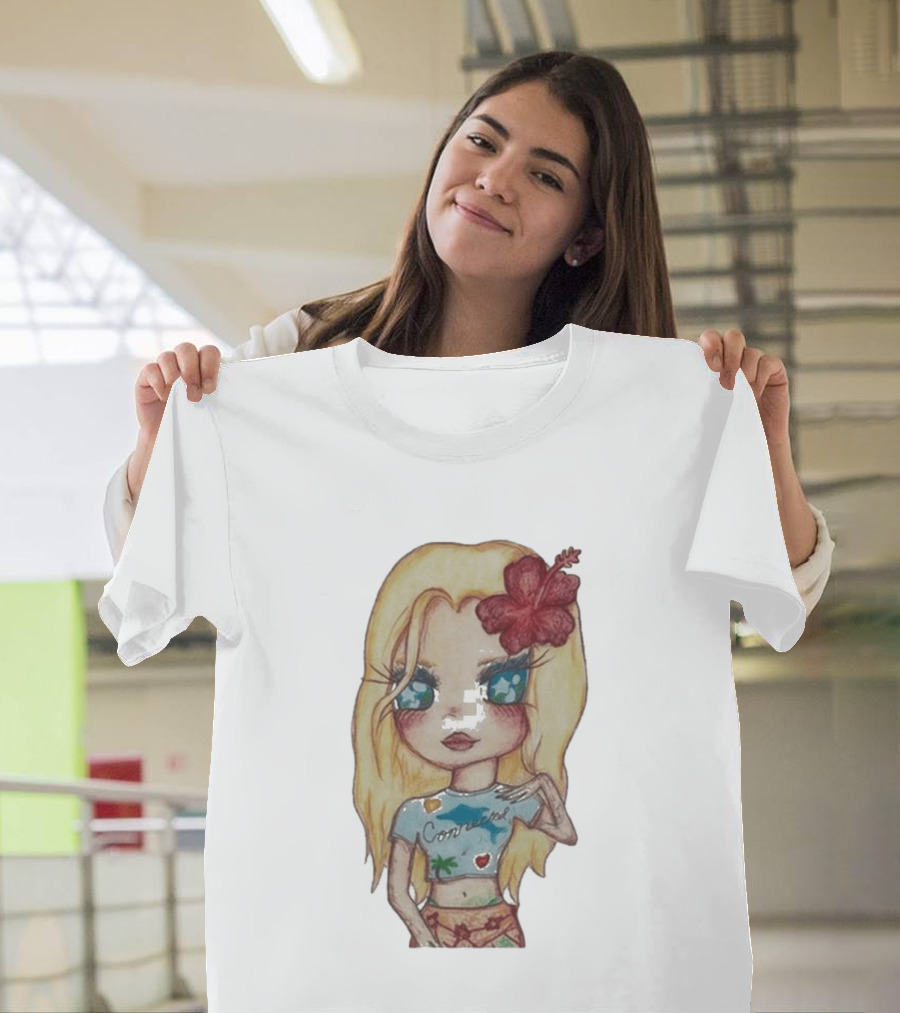 Zara Larsson Midnight Sun Tour 2025 Cartoon Illustration With Blonde Girl And Red Flower T-Shirt