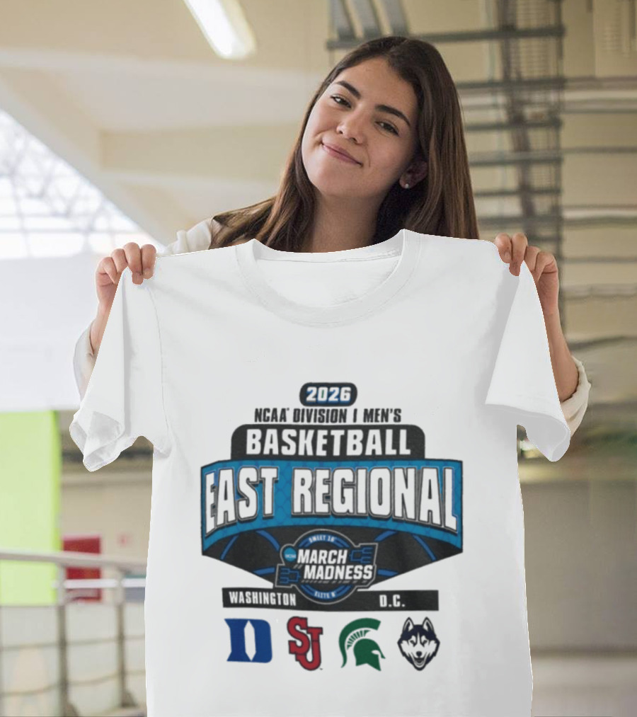 2026 NCAA Division I Men's Basketball Sweet Sixteen East Regional March Madness Duke St. John's Michigan State UConn Logos T-Shirt