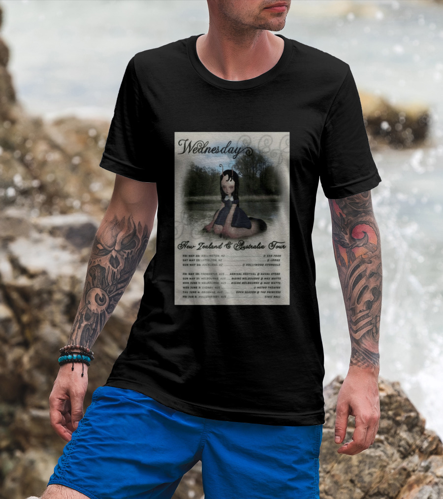 Wednesday New Zealand Australia Tour 2026 Wellington Lyttelton Auckland Fremantle Melbourne Sydney Brisbane Mullumbimby T-Shirt