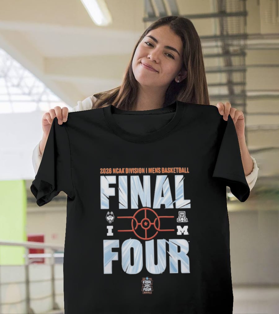 2026 NCAA Division I Men's Basketball Final Four With UConn Arizona And Michigan Logos T-Shirt
