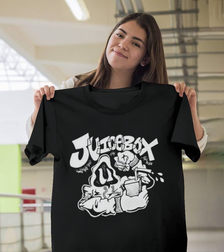 Juicebox Juice Crew Retro Cartoon Character With Drink And Fruit T-Shirt