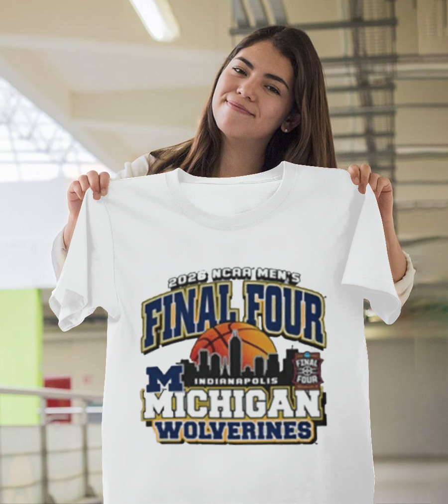 NCAA Men's Final Four 2026 Michigan Wolverines Indianapolis Skyline Basketball T-Shirt