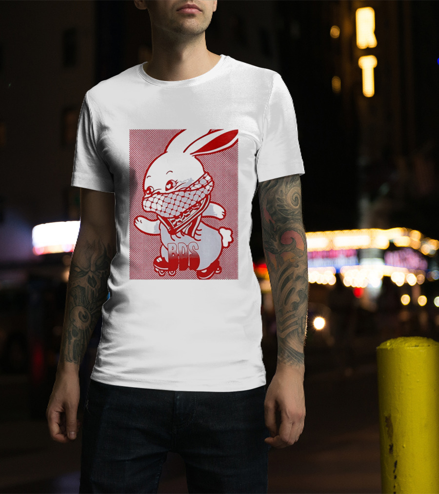 BDS Palestine Bunny With Keffiyeh And Roller Skates T-Shirt