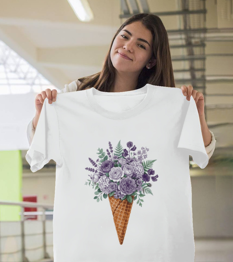 Floral Ice Cream Cone Plant Bouquet T-Shirt
