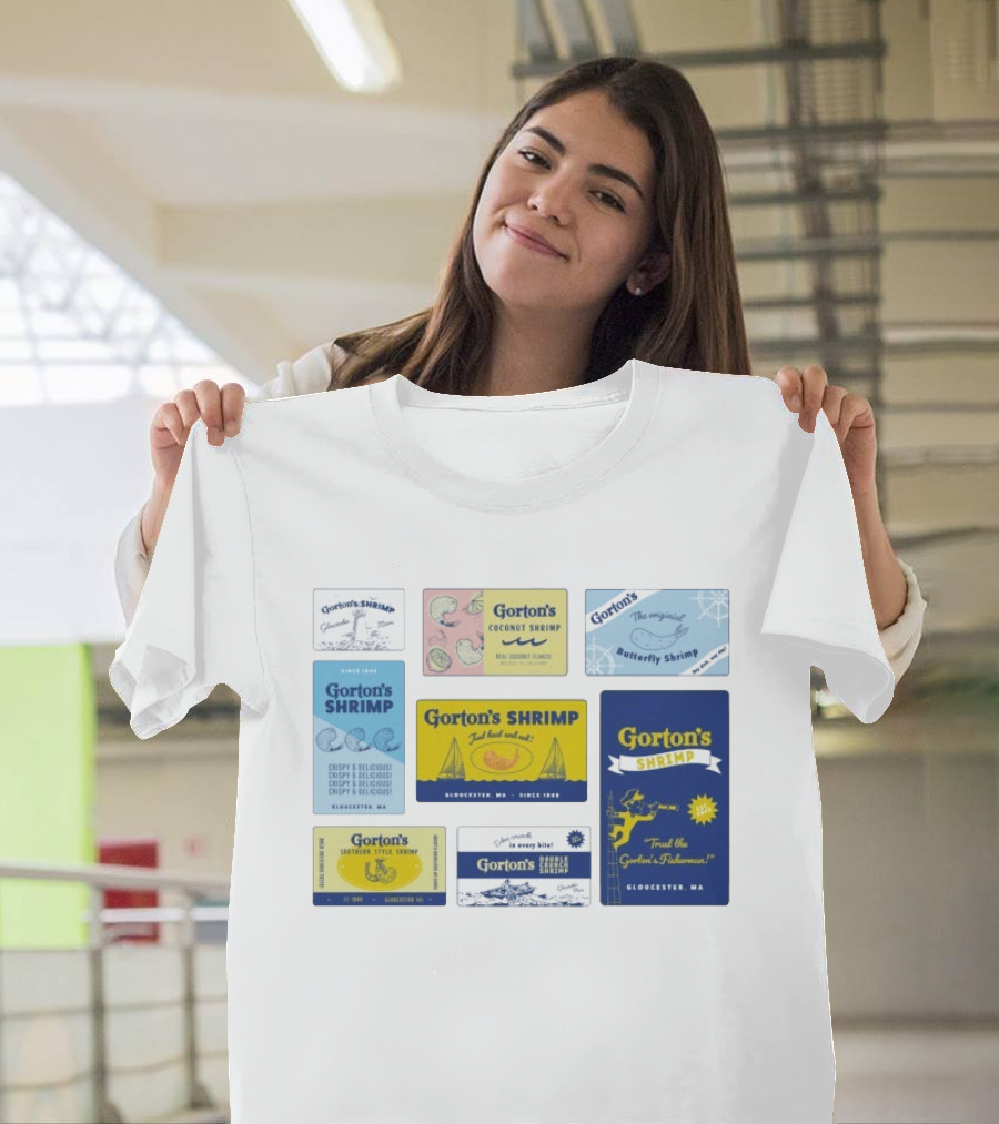 Gorton's Seafood Shrimp Box Collection Gloucester MA Vintage Packaging T-Shirt