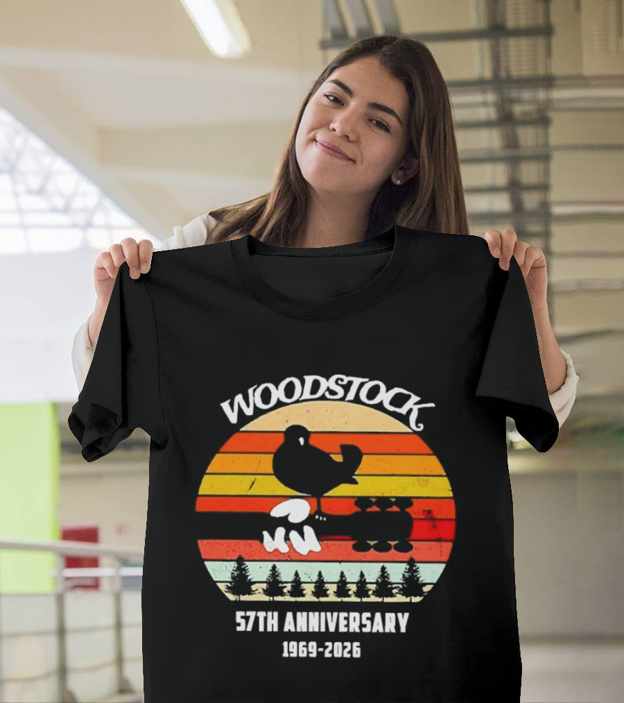 Woodstock 57th Anniversary 1969 2026 Bird Vintage Sunset Stripes T-Shirt
