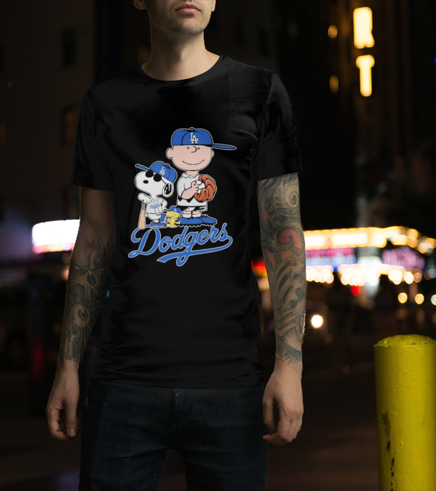 Los Angeles Dodgers Peanuts Snoopy Charlie Brown Woodstock Baseball Collaboration T-Shirt