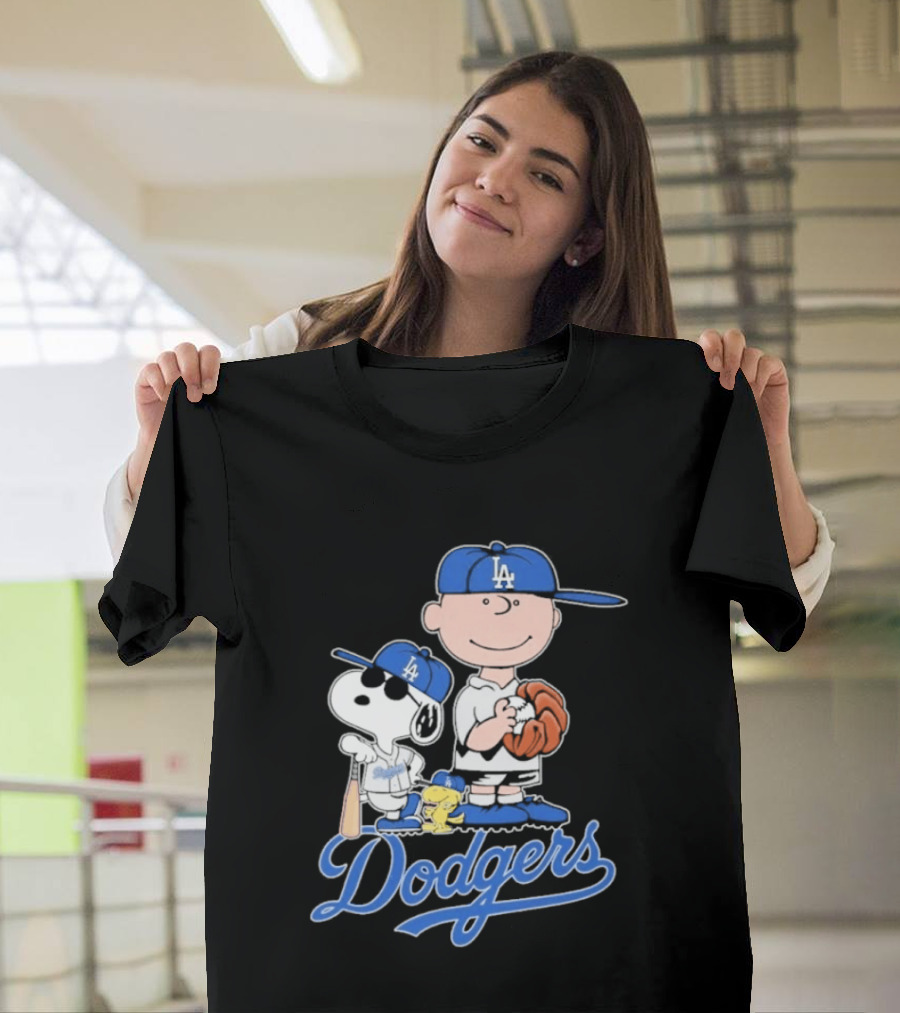 Los Angeles Dodgers Peanuts Snoopy Charlie Brown Woodstock Baseball Collaboration T-Shirt