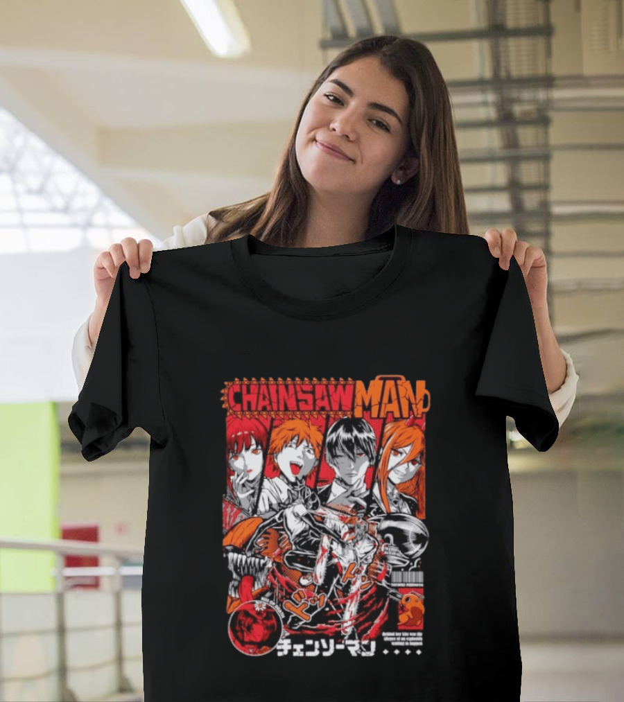 Chainsaw Man Manga Characters Reze Denji Power Aki Hayakawa Manga Cover T-Shirt